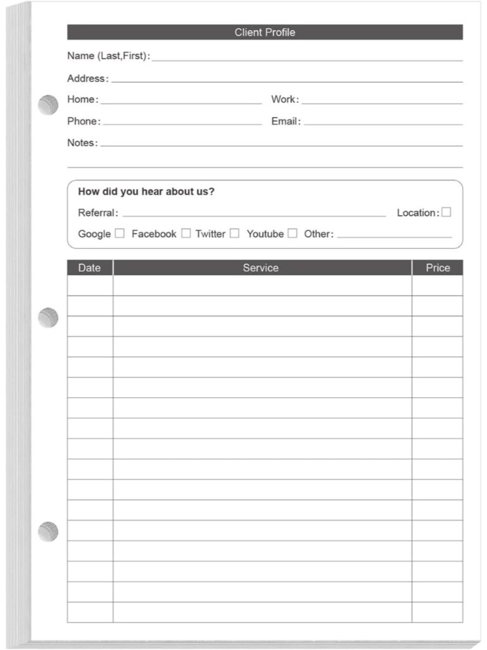 A5 Stylist Binder Insert Cards - 3-Hole Client Profile Cards for Hair Stylist, S